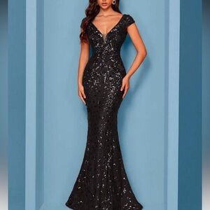 Elegant Black Sequin Evening Gown